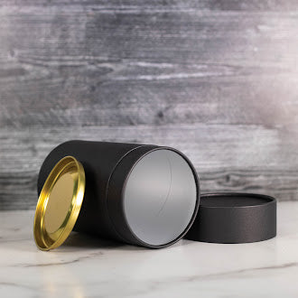 LIMITED EDITION - 6.5" H x 4" D Paper Tube - Black with Foil Liner & Gold Metal Plug