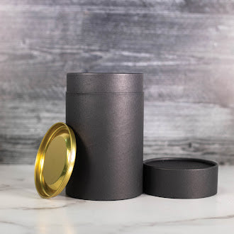 LIMITED EDITION - 6.5" H x 4" D Paper Tube - Black with Foil Liner & Gold Metal Plug